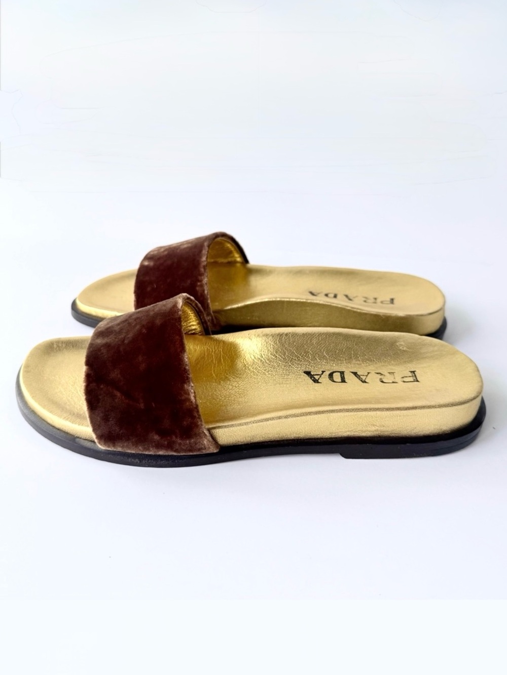Prada Velvet Slide Sandals in Brown & Gold Size 36 - Picture 6 of 15
